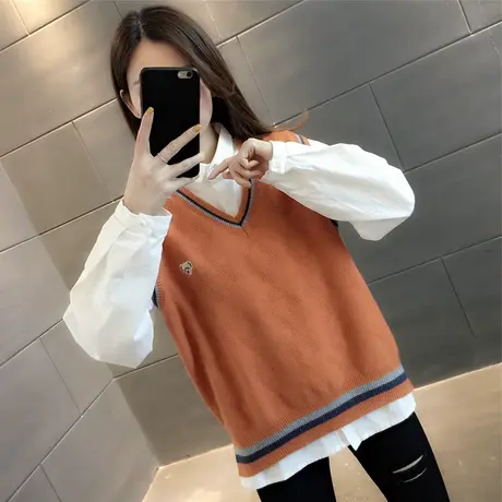 2023无袖针织马甲女新款韩版文艺范外穿坎肩套头宽松百搭毛衣背心图片