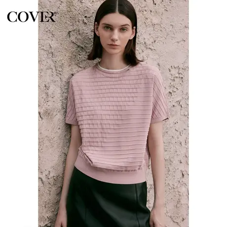 COVER夏季华夫格拼接鼓波肌理针织衫商品大图