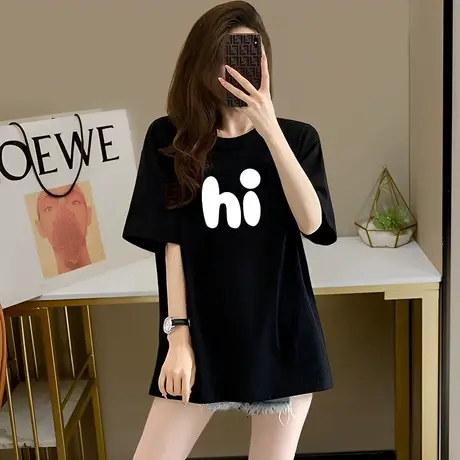 2024新款女装纯棉宽松短袖t恤减龄女中长款下衣失踪韩版爆款潮ins图片