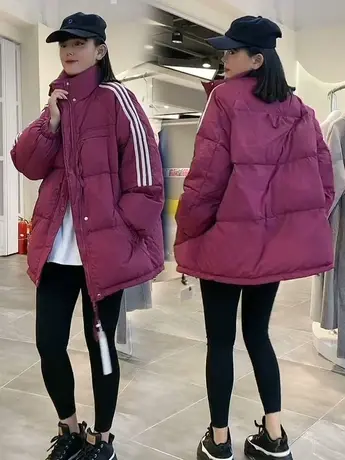 欧洲站爆款三条杠羽绒棉服女2023冬季新款加厚面包服时尚棉衣外套商品大图