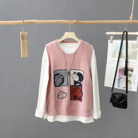 文艺范圆领套头针织马甲女背心秋季2024新款学生无袖毛衣坎肩女装图片