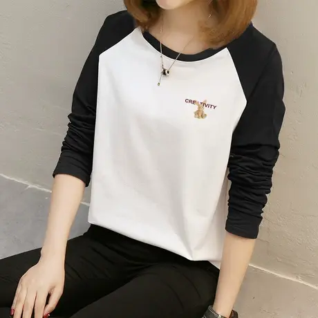 长袖正肩t恤女小众设计感时尚印花百搭秋冬季打底衫显瘦纯棉上衣商品大图