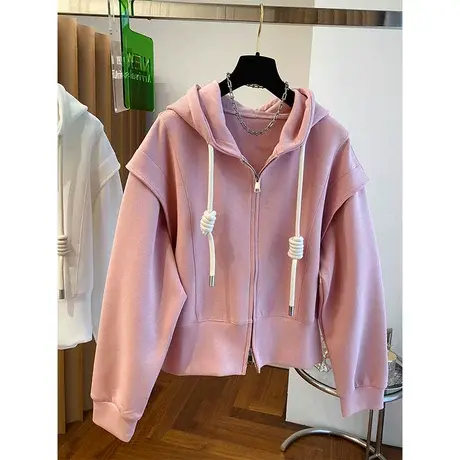 2023新款轻奢质感双头拉链卫衣开衫外套女春季短款高级设计感上衣图片