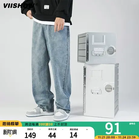 VIISHOW男士牛仔裤春秋季款美式高街宽松直筒休闲长裤子潮牌商品大图