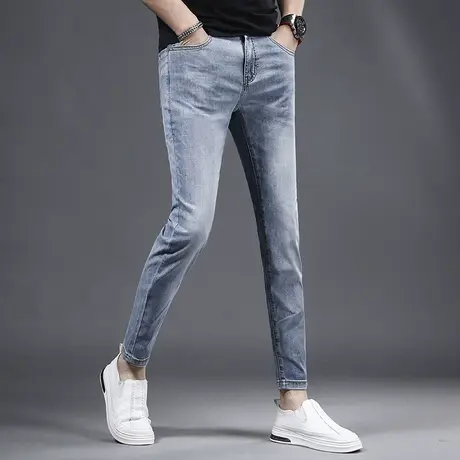 冰丝牛仔裤男士九分裤夏季薄款修身小脚裤潮牌潮流休闲9分裤子男图片