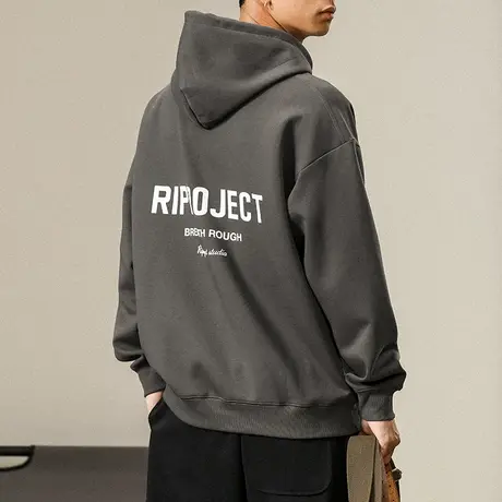 潮牌男装连帽摇粒绒厚款百搭潮流宽松秋季男装休闲加绒百搭卫衣商品大图