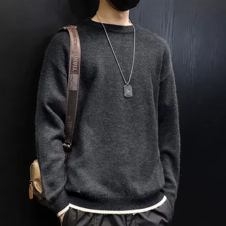 秋冬季雪尼尔男士毛衣圆领宽松加肥加大码韩版潮流打底针织休闲款图片