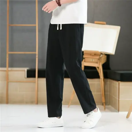 亚麻裤子男夏季薄款宽松束脚裤韩版潮流纯棉休闲裤港风ins九分裤商品大图