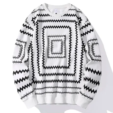 春秋季新款圆领卫衣男士宽松潮流ins情侣装上衣春季格子套头外套商品大图