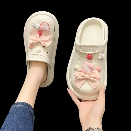 少女粉外穿休闲洞洞鞋女可爱百搭夏新款透气软底平底包头沙滩凉拖商品大图