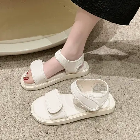 法式高级感魔术贴运动凉鞋女夏外穿2024年新款平底百搭罗马沙滩鞋商品大图