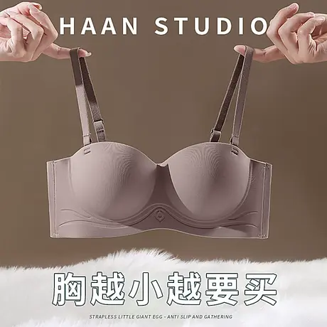圆球杯内衣女士小胸聚拢无痕无肩带防滑文胸胸罩薄款夏季半杯显大商品大图