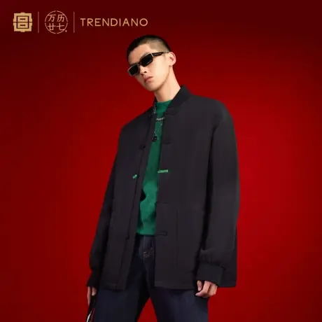 TRENDIANO官方潮牌「宫」联名系列春季国风盘扣撞色夹棉外套男士商品大图