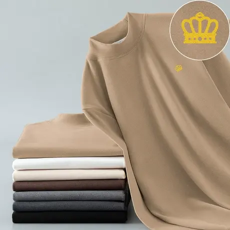 半高领打底衫德绒长袖t恤男秋冬季保暖双面绒内搭上衣服中领体恤商品大图