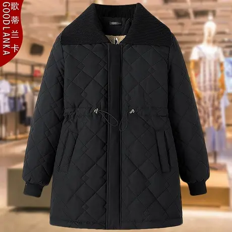 中年妈妈冬季加绒保暖棉衣女大码宽松时尚中长款收腰羽绒棉服外套商品大图