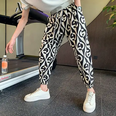 夏季潮牌新款时尚花色个性高级感ins束脚裤潮男薄款穿搭九分裤商品大图