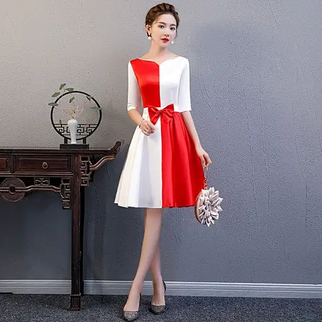 小晚礼服裙女白色礼仪服装颁奖演讲比赛朗诵合唱团演出服主持人女商品大图