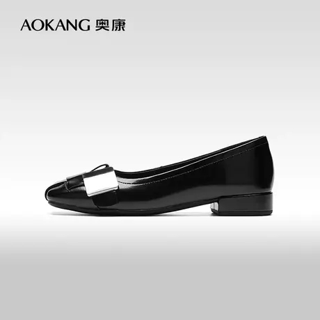 【门店发货】奥康女鞋 2024春季新款小众设计编织金属扣浅口单鞋商品大图