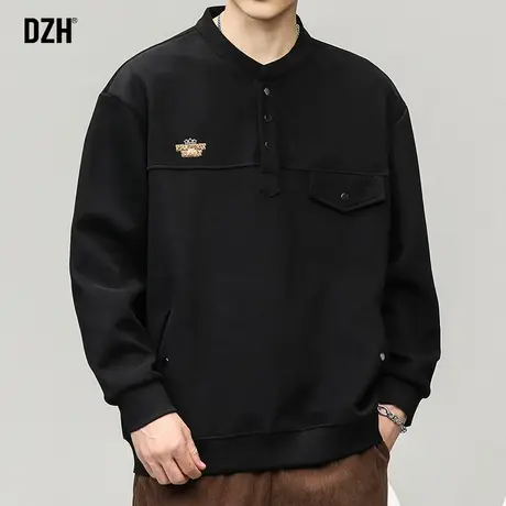 男士黑色卫衣男亨利领打底衫外套2024年春季新款男装内搭长袖上衣商品大图