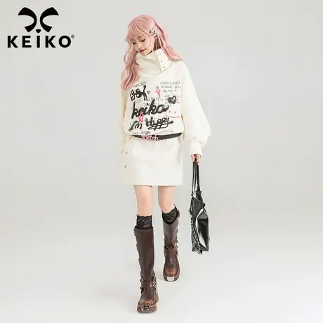 KEIKO 美式字母印花连衣裙2024早春辣妹酷感高领显瘦包臀卫衣裙子图片