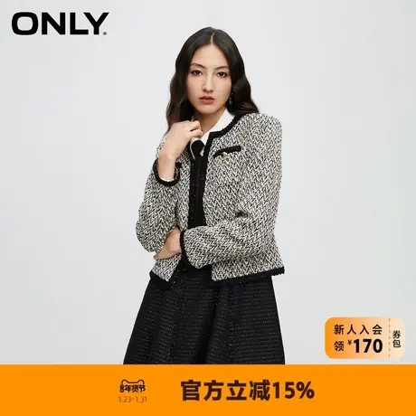 【上新】ONLY奥莱秋季新款小香风时尚撞色圆领短款西服外套女商品大图