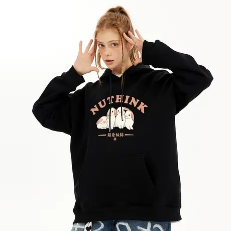 Nuthink欧美潮流过年春节兔子连帽卫衣男潮ins中性风加绒加厚外套商品大图