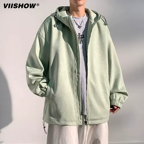 VIISHOW鹿皮绒外套男春季美式复古日系夹克重磅潮牌高级连帽卫衣商品大图