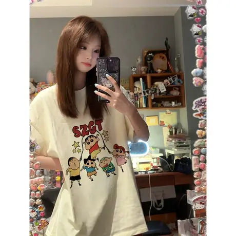 纯棉设计感趣味卡通印花短袖t恤女夏季新款小众宽松日系半袖上衣图片