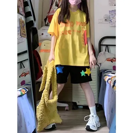 美式短裤女夏季薄款宽松高腰休闲运动五分阔腿裤子百搭设计感小众商品大图