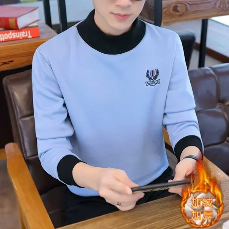 秋冬季半高领加绒卫衣男士韩版潮流ins长袖T恤上衣服痞帅纯棉外套商品大图