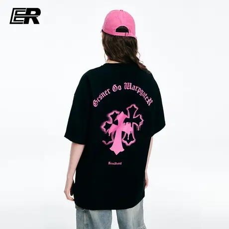 ER十字架短袖男2023夏季新款美式高街休闲复古情侣半袖T恤商品大图