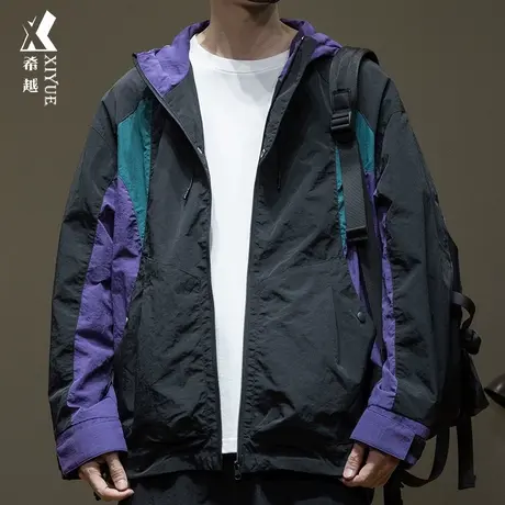 希越户外三色拼接机能夹克男春秋潮牌防风登山服宽松大码男士外套商品大图