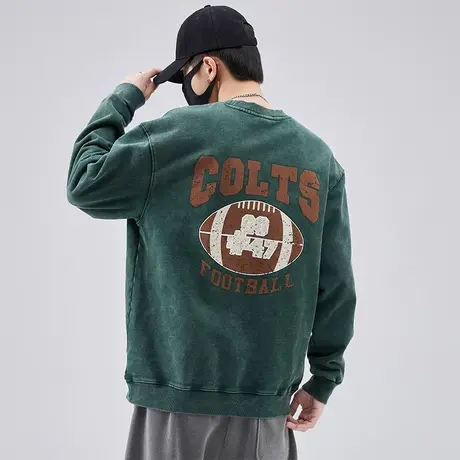 春秋款纯棉复古圆领长袖卫衣男士宽松秋季休闲打底衫上衣服秋冬款图片