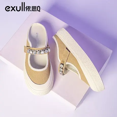 依思q女鞋2023秋季新款一脚蹬懒人鞋子厚底不累脚外穿包头半拖鞋图片