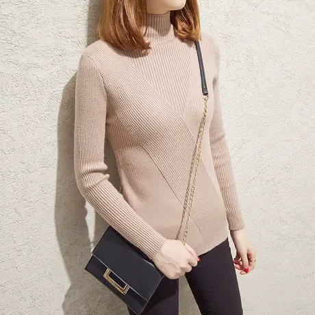 清仓！秋冬新款韩版女装半高领毛衣女百搭套头打底衫修身针织衫商品大图