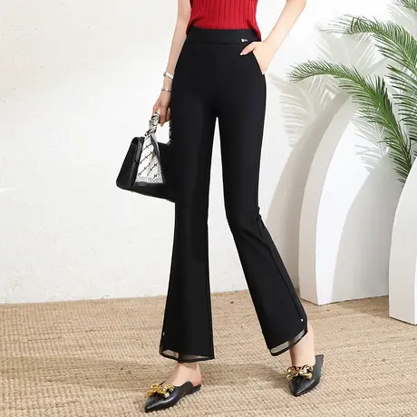 黑色垂感喇叭裤女2023新款春夏气质修身鱼尾裤通勤休闲微喇长裤子图片