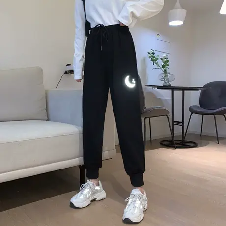 网红裤子女秋冬宽松高腰直筒显瘦百搭ins超火九分哈伦运动束脚裤商品大图