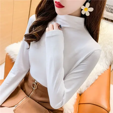 半高领纯色打底衫女秋冬港风新款2023黑色内搭长袖t恤上衣女春秋图片