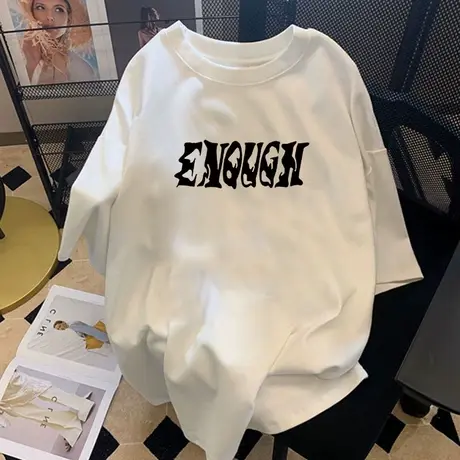ulzzang纯棉字母t恤女胖mm大码oversize显瘦短袖圆领ins炸街上衣商品大图