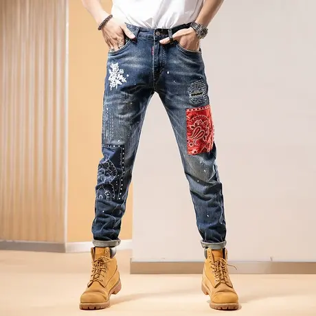 Modi Nick/摩帝尼克时尚百搭破洞牛仔裤男款牛仔裤男款潮流高档品商品大图