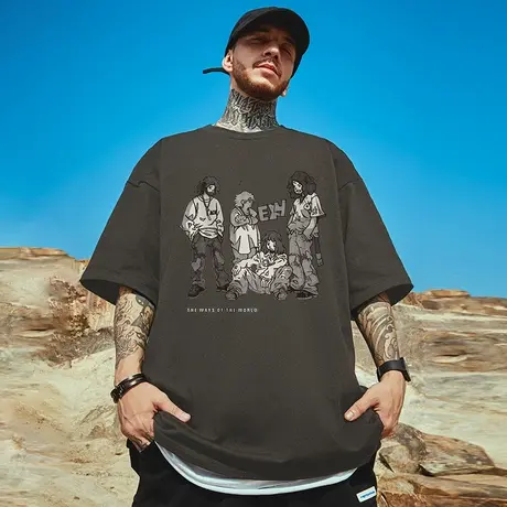 美式重磅短袖纯棉宽松大码男装oversize欧美嘻哈夏季情侣半袖T恤商品大图