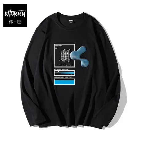 伟臣大码男装加肥加大男长袖t恤春秋胖子秋季休闲印花黑色圆领潮商品大图