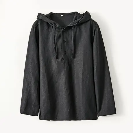 日系亚麻衬衫男外套中国风男装连帽卫衣男长袖春夏男士棉麻衬衣潮商品大图