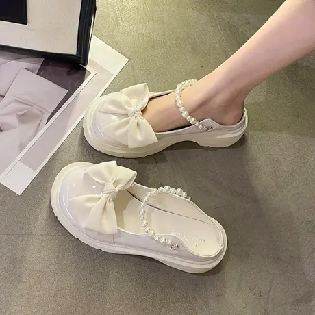 珍珠大头包头半拖鞋女外穿2023年夏季休闲懒人百搭穆勒鞋平底女鞋图片