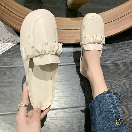 懒人鞋包头半拖鞋女外穿2023春夏新款网红半托单鞋穆勒鞋平底凉拖图片
