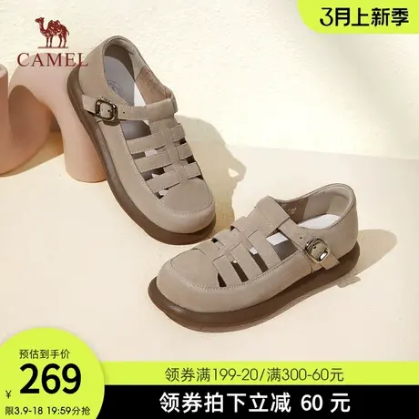 骆驼女鞋2024春夏新款时尚百搭经典镂空厚底罗马凉鞋女包头凉鞋图片