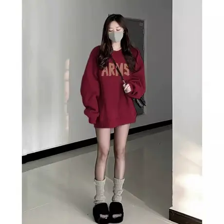 大码胖mm正肩卫衣女春秋新款宽松慵懒风港味chic无帽上衣2-300斤商品大图