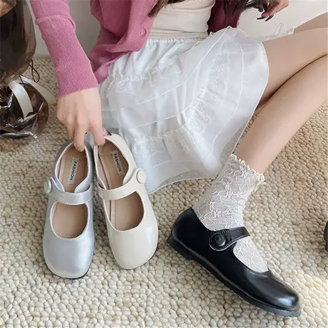 玛丽珍平底鞋女2024新款春秋季配裙子百搭小众单鞋轻便孕妇小皮鞋商品大图
