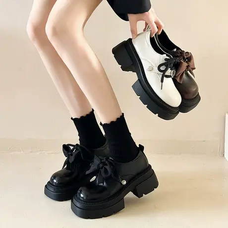 永希小皮鞋女款2024年新款秋冬蝴蝶结复古英伦风厚底乐福鞋女鞋子商品大图