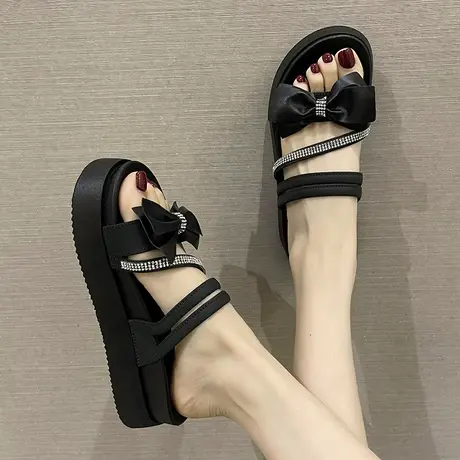 拖鞋女夏季ins潮外穿时尚蝴蝶结水钻两穿松糕厚底防滑沙滩凉拖鞋商品大图